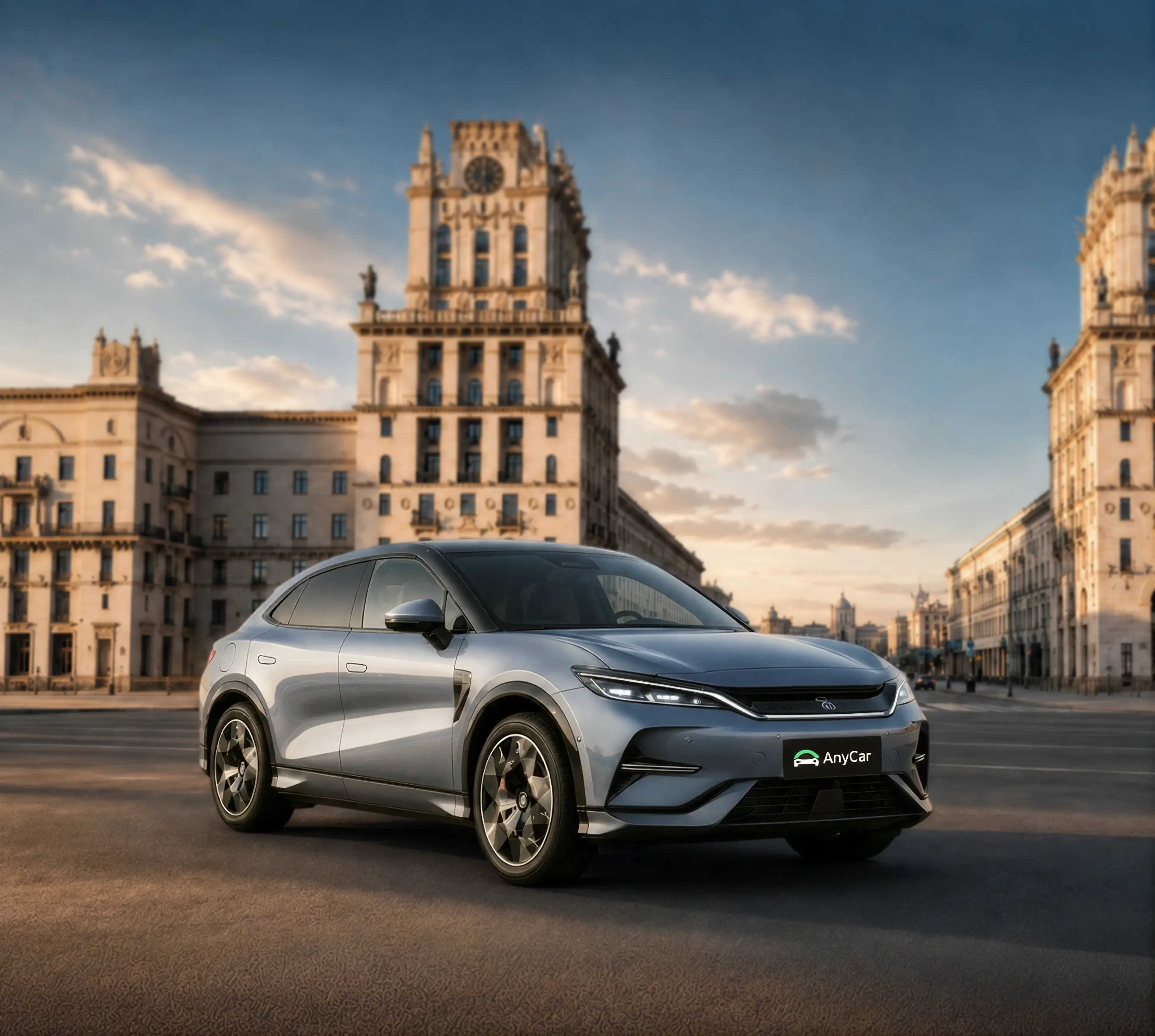 Белый электромобиль BYD в центре Минска